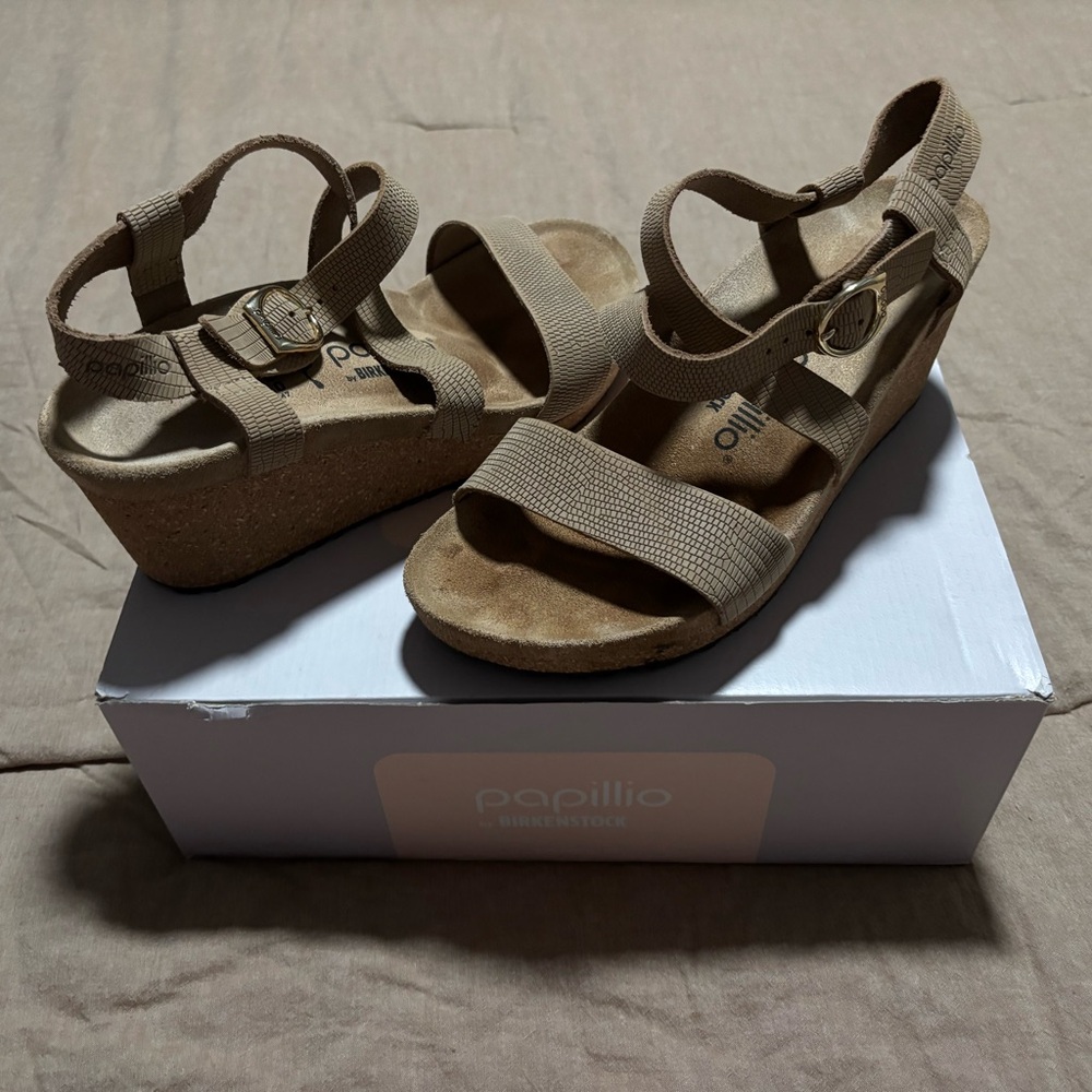 Papillio Beige Wedge Sandals
